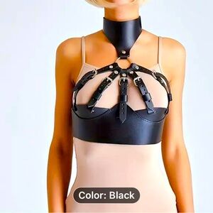Black faux leather harness with adjustable straps
